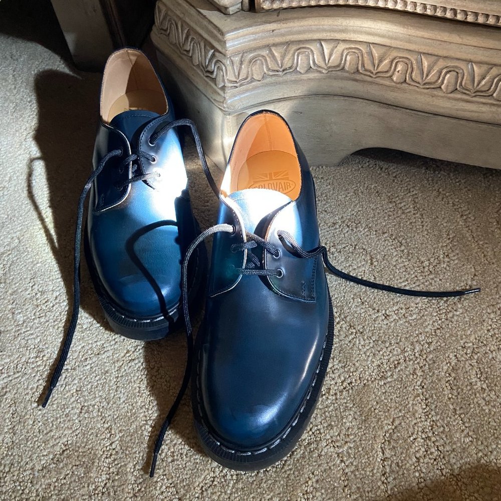 Solovair last shape 2499 Navy Rub-Off 3 Eye Gibson Shoe, M 7 W8